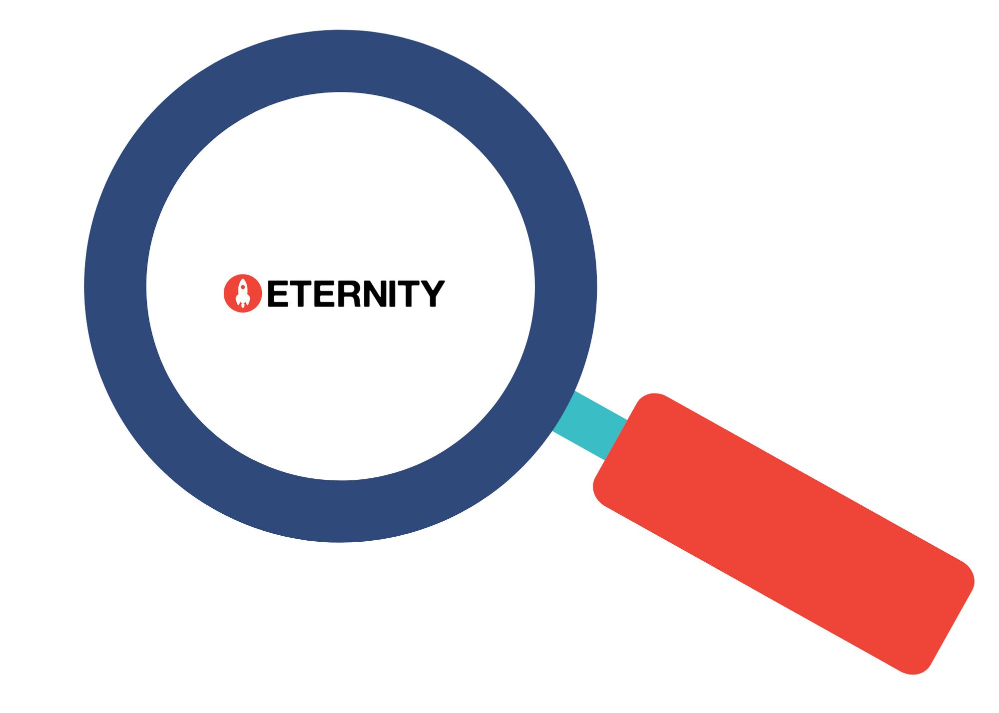 Magnifying glass looking at Eternity logo