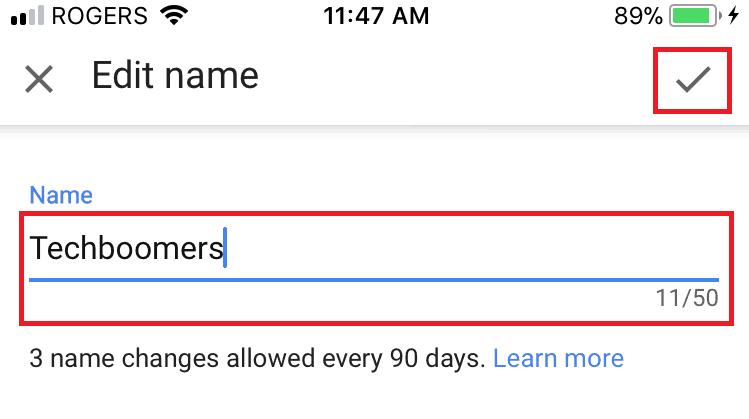 Write your new YouTube channel name and confirm it