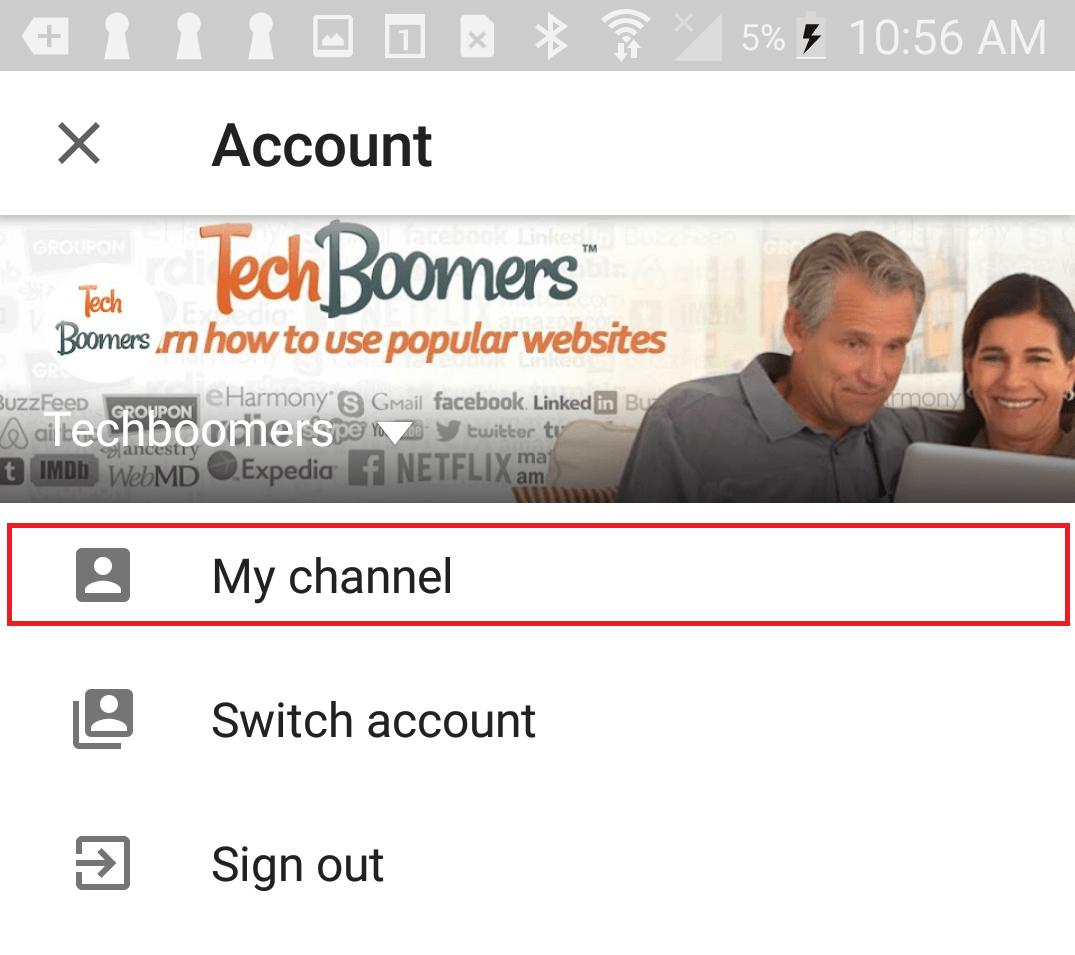 Accessing your YouTube channel functions on Android devices