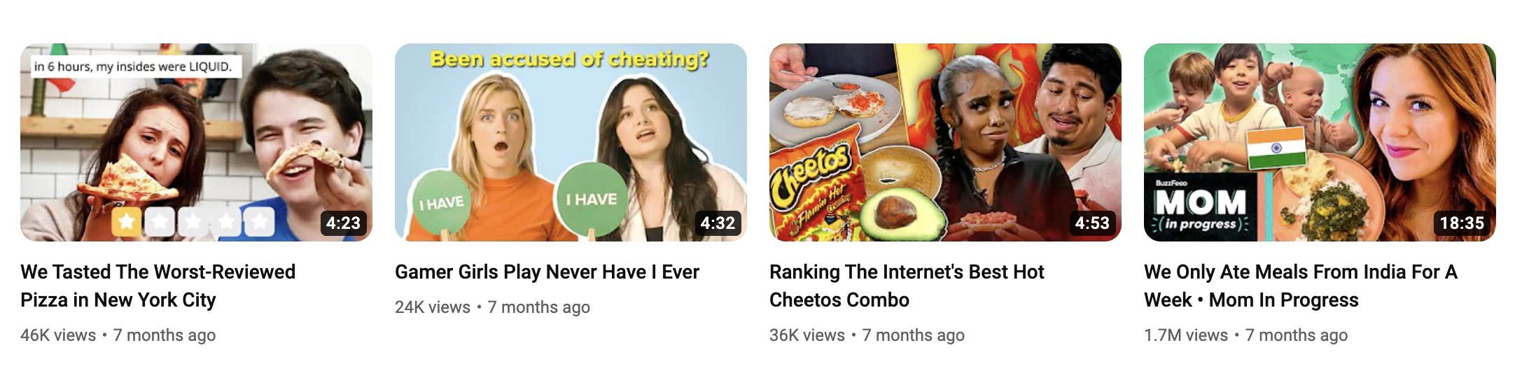 Buzzfeed YouTube thumbnails featuring catchy titles