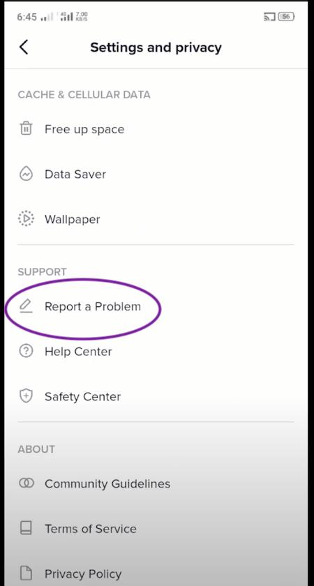 Step 2: Choose "Report a problem"