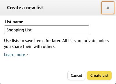 Dropdown menu on Amazon where users can add items to their wish list