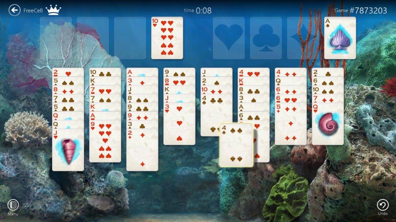 Microsoft Solitaire Collection, available for iOS and Android, has familiar solitaire games, unique card backs and themes, and more.