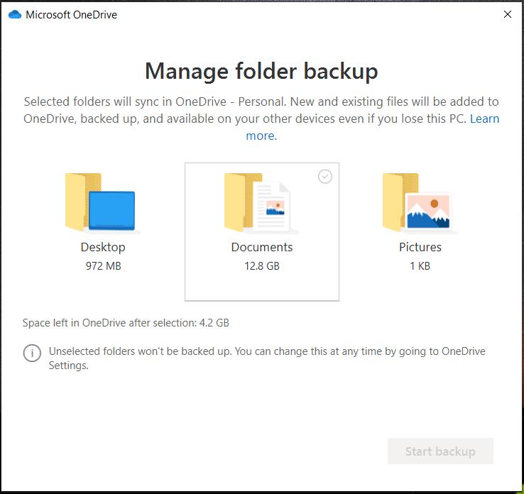 manage OneDrive backup folders