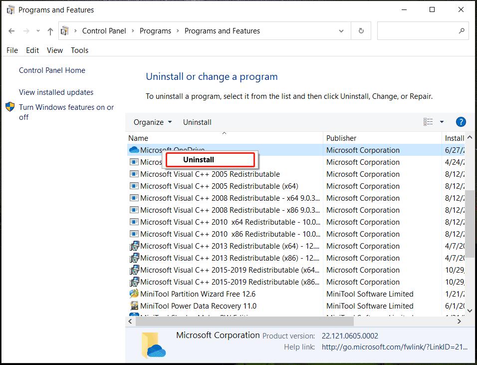 uninstall OneDrive from Windows 10