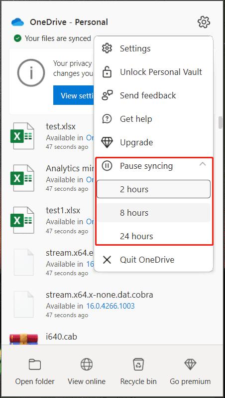 pause OneDrive in Windows 10