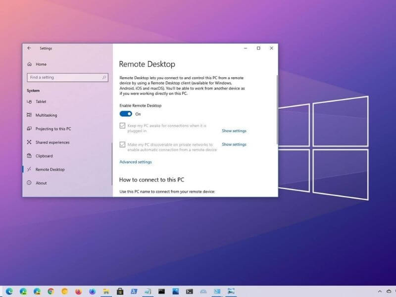 remote desktop in Windows 10