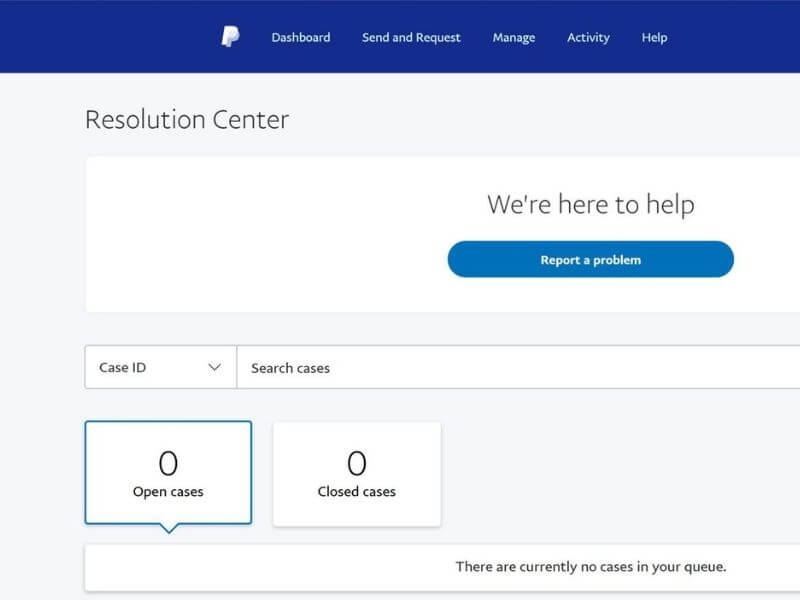 The Resolution center on PayPal