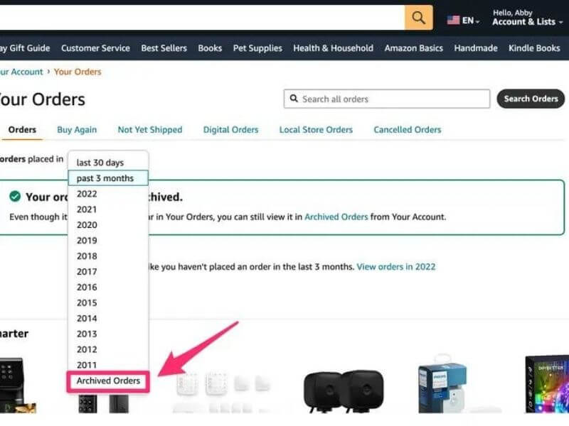 Amazon archive order mean