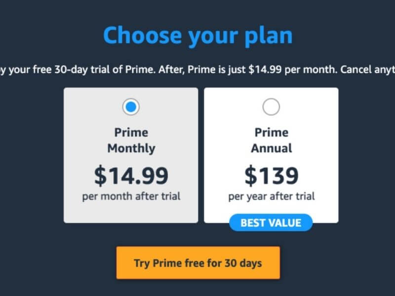 Amazon Prime cost