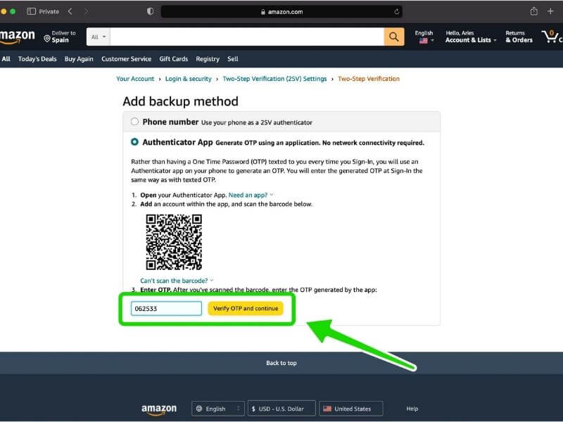 Amazon OTP Code